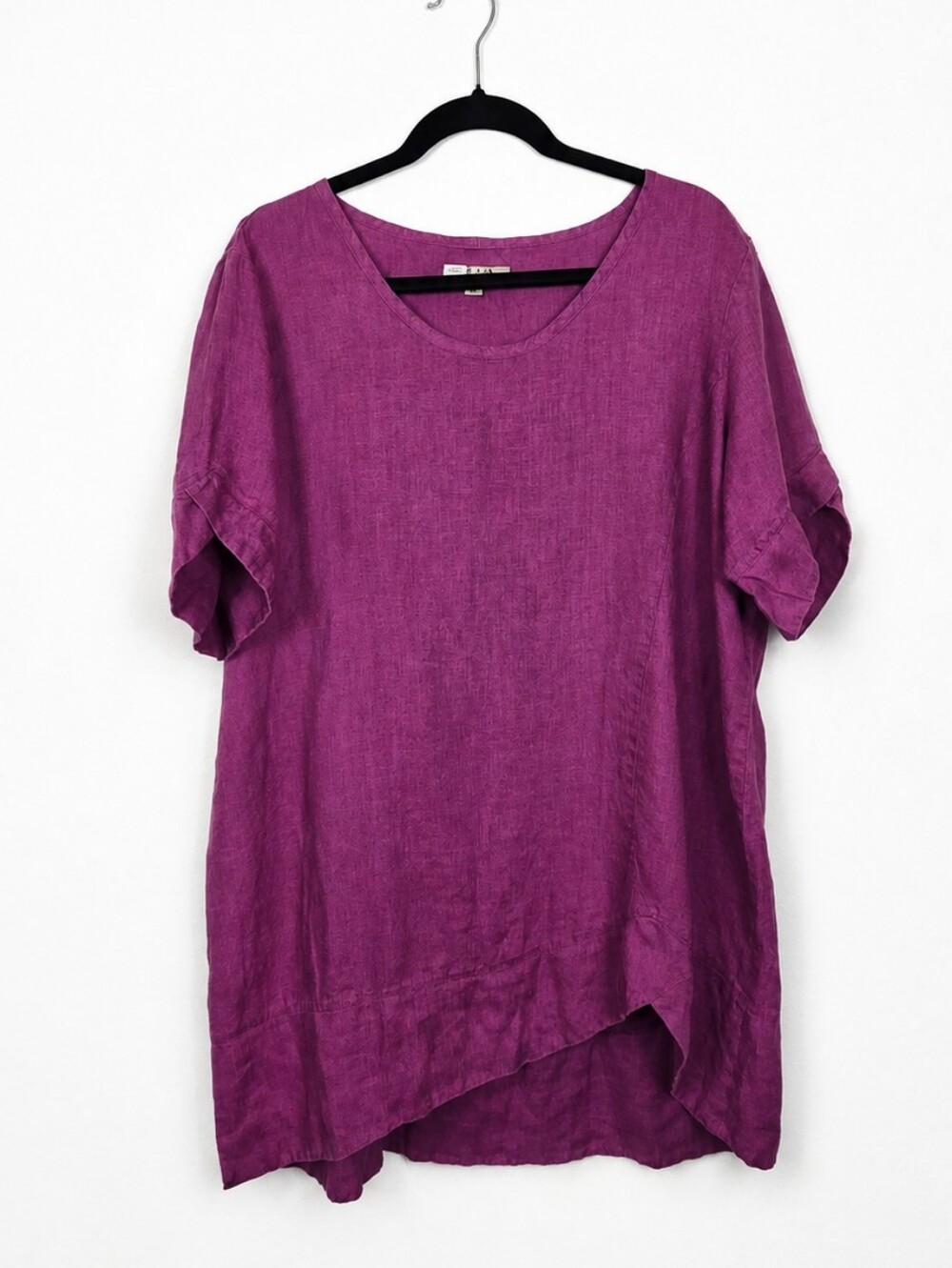 FLAX 100% Linen Purple Lagenlook Tunic Dress Medium Asymmetrical Art to Wear
